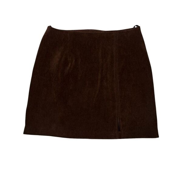 VINTAGE CITY TRIANGLES Brown Suede Mini Skirt Size 9 - Picture 1 of 7